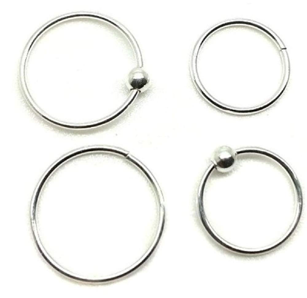 100% Sterling Silver 4 x Nose Ring Hoop Septum tragus Rings helix Cartiilage Earrings 8mm 10mm Small Thin Piercing Stud| Body Jewellery 925