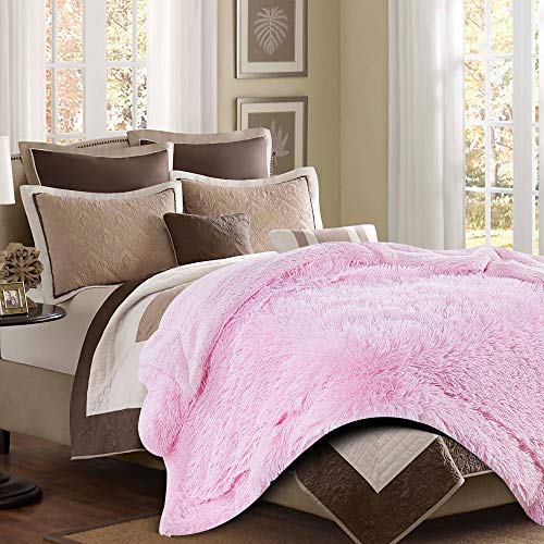 Chanasya Fuzzy Shaggy Faux Fur Throw Blanket and Pillow Cover 3Piece