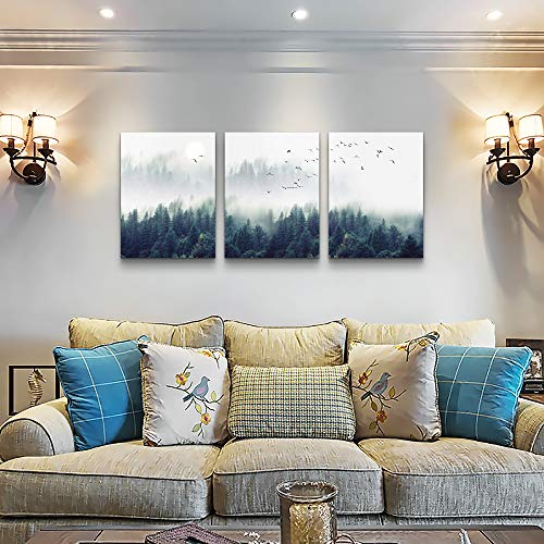3 Piece Canvas Wall Art for Living Room - Misty Forests of Evergreen ...