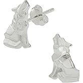 Handmade 925 Sterling Silver Origami Wolf Stud Earrings for Women Men
