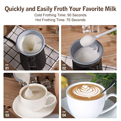 SIMPLETASTE Milk Frother and Warmer Foam Maker for Hot or Cold Drink, Automatic Shut Off, Ceramic Non Stick Interior, Patented Design, Black