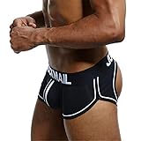 JOCKMAIL Men Open Back Underwear Men Boxer Shorts Cotton Backless Gay Underwear (M, Black)