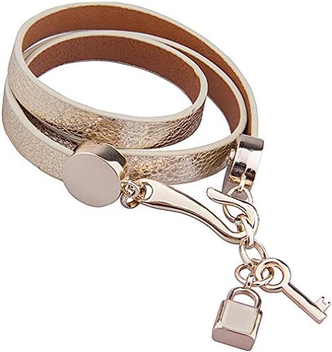 Special Jewelry, Women's Classic 18K Rose Gold Plated Genuine Leather Bracelet Hook Lock Key BR21, Gold