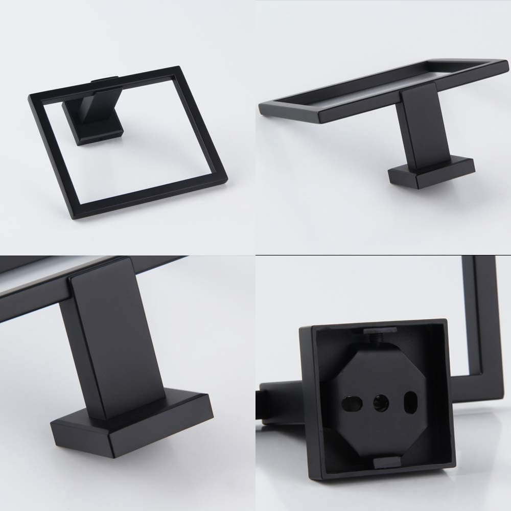 GERZWY Modern Black Towel Holder SUS304 Stainless Steel Towel Hanger Towel Ring for Bathroom Lavatory Wall Mount Contemporary Style JG1906-BK - - 