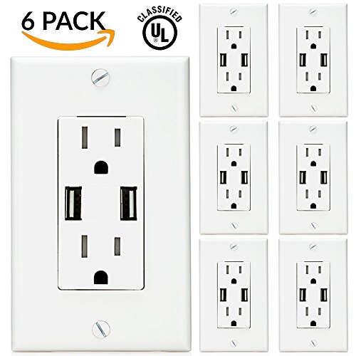 Sunco Lighting 6 PACK - UL Listed- High Speed USB Port Charger and Duplex Receptacle 15-Amp, 3.1A Charging Capability, Tamper Resistant Outlet- Wall-plate Included