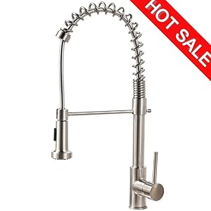 VCCUCINE Modern Commercial Spring Brushed Nickel Pull Out Sprayer Single Handle Kitchen Faucet, Single Lever Pull Down Kitchen Sink Faucets