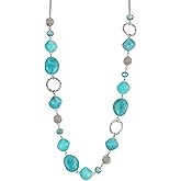 BULINLIN Beaded Long Necklace for Women Silver Sweater Chain Necklace with Crystal Resin Beads, Fashion Jewelry Necklace