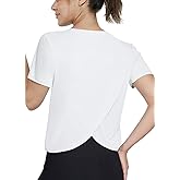Hiwzffy Women's Workout Shirts Short Sleeve Cropped Split Back Athletic Tops Active Running Gym Quick Dry Sun Shirts UPF 50+