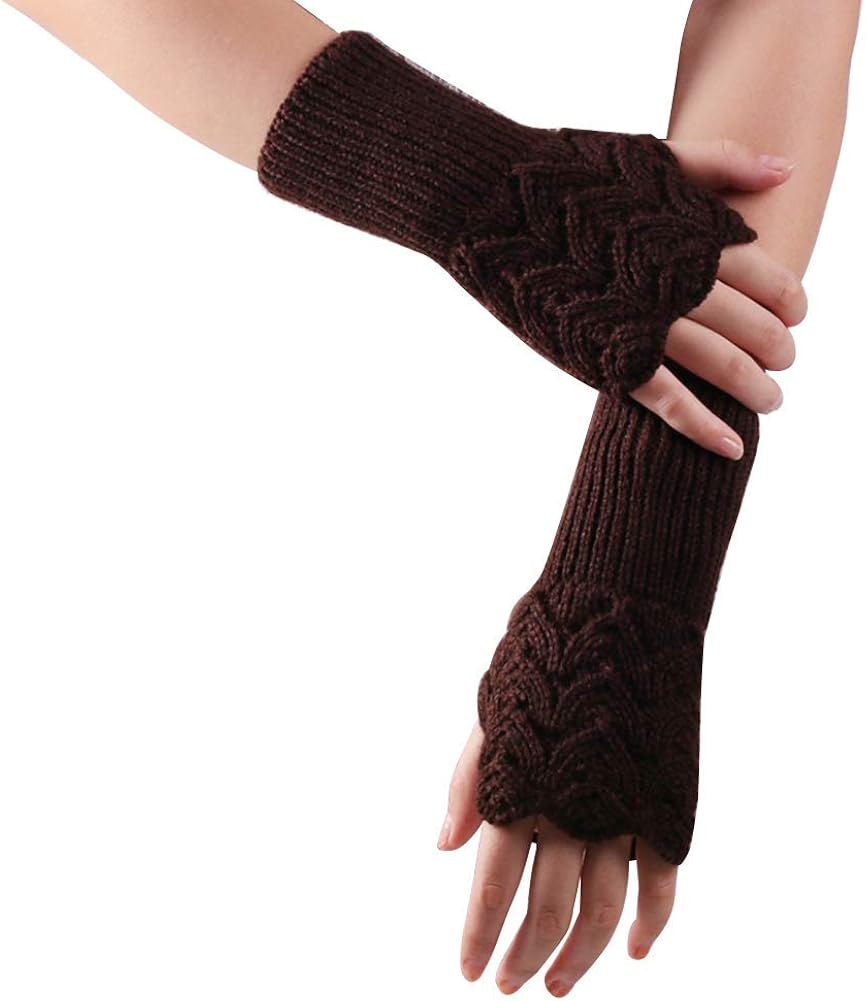 Glaiidy Ladies Gloves Without Finger Monochrome Knitted Hand With Light