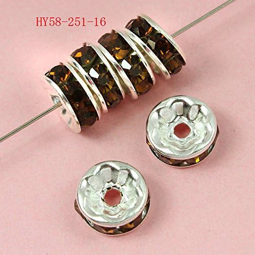 HYBEADS 100 Pcs Crystal Rondelle Spacer Bead Silver Plated 8mm (Smoked Topaz)