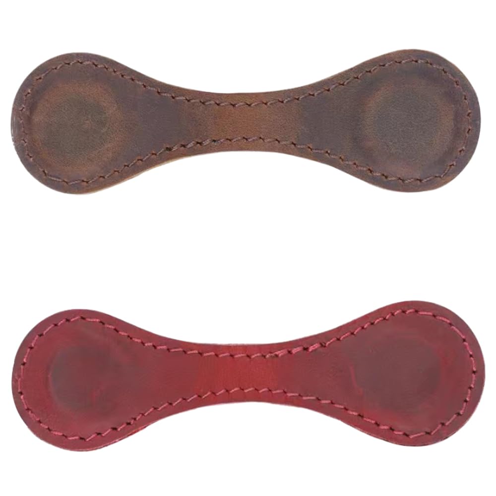 2 PCS Personalized Magnetic Leather Bookmarks ， Double-Sided PU Leather Page Markers ，Stylish PU Leather Page Markers (Brown & Red)