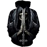 Lontse Hoodies Men Skull 3D Graphic Print Sweatshirts Pullover Tops with Pocket