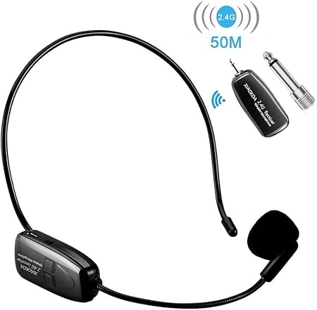 XIAOKOA 2.4G Wireless Handheld and Headset 2 in 1 Rechargeable Mic with Receiver for Voice Amplifier, Stage Speaker, Public Speaking and Teaching