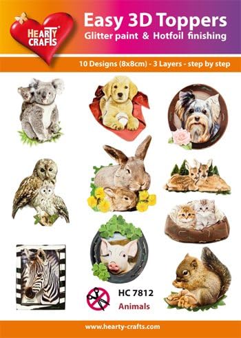 Easy 3D Toppers HC7812 Animalss 10 Large Toppers 3-Layers Each 8x8cm for Card Making