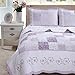 Cozy Line Purple Floral Patchwork 3-Pcs Quilt Sets, Love of Lilac Pattern Chic Bedding, Full/Queen