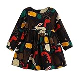 Vovotrade Girls Autumn Forest Animals Graffiti Cartoon Children Long Sleeve Dresses (2T, Navy)