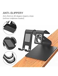 OMOTON 2 en 1 - Soporte universal para teléfono móvil y Apple Watch, con soporte de aluminio de 0.157 in de grosor, para iPhone y Apple Watch (1.496 in y 1.654 in), Negro