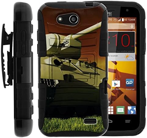 TurtleArmor | ZTE Speed Case | N9130 [Hyper Shock] Rugged Reinforced Armor Hybrid Hard Shell Kickstand Fitted Silicone Carry Holster Belt Clip War and Military Design - Military Tank