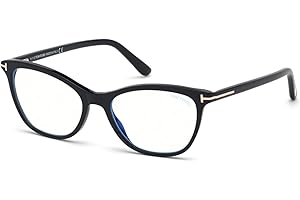 Eyeglasses Tom Ford FT 5636 -B 001 Shiny Black, Rose Gold/Blue Block Lenses