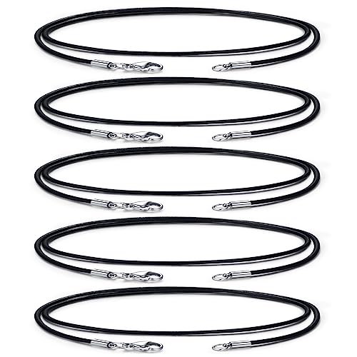 Wunionup Black Genuine Leather Cord Necklace - 2.0 mm Rope Chain Necklace (5pcs/Pack) Best for DIY Jewelry Making