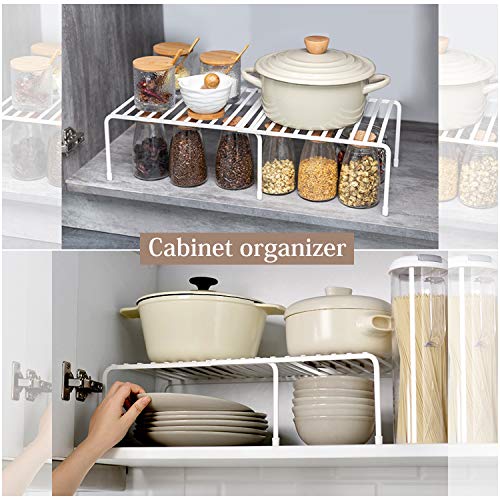 Himetsuya Kitchen Cabinet Organizer,Metal Expandable Kitchen Counter and Storage Cabinet Shelf, Stackable Dish Organizer for cabinets, Pantry Shelves, Bowls, Mugs, Set of 2(L 12.8"-22")