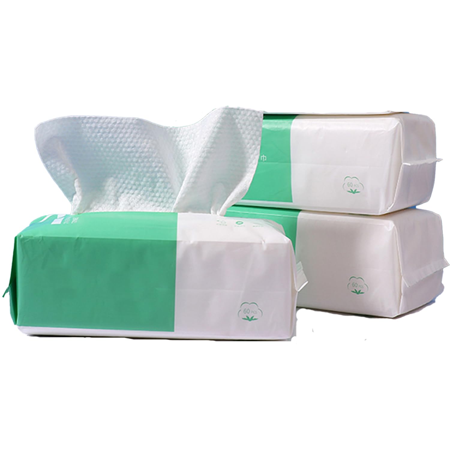 Panlom Pack 3 Soft Facial Cotton Tissue Disposable Dry Wipes, Non-Woven Cotton Wipes Facial Cleansing Make Up Remover Wipes, 180 Count, for Dry or Wet Use