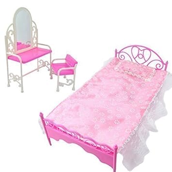 Fashion Pink Bed Dressing Table Chair Set For Barbies Dolls Bedroom Furniture By Fat Cat Copy Catz