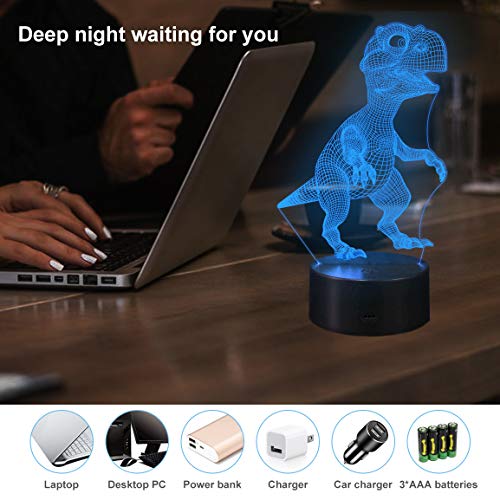 Ltteaoy 3D Dinosaur Night Lights for Kids, Dinosaur Toys for Boys, 7 Colors Changing Dinosaur Lamp Decor Bedside Lamp with Remote Control for Living Bedroom, Best Dinosaur Gifts Toys for Boys Girls