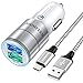 JOOMFEEN Car Charger Compatible with iPhone 11 Pro Max/11/XS Max/XS/XR/X/8/7 Plus/7/6S/6/5S/5C/SE/5,iPad Pro/Air/Mini, with 3ft Charging Cable, Quick Charger 3.0&2.4A Dual Fast USB Car Charger Adapter