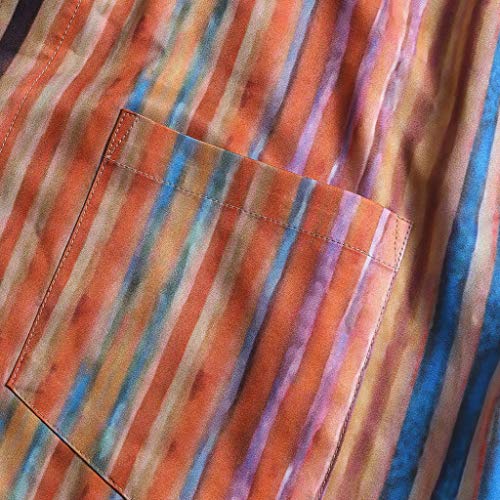 Mens Short Sleeve Shirts Button Down Striped Beach Summer Tops Lightweight Fashion Tees Spread Collar T-Shirt Blouse (Red, XXXL)