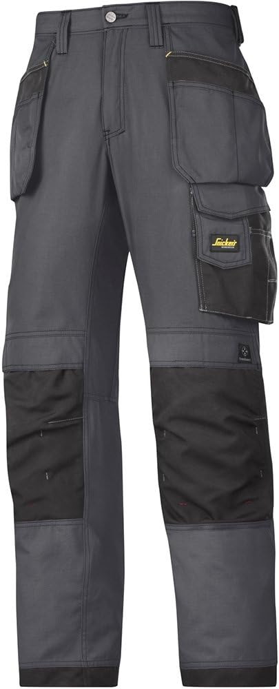 Snickers 32135804096 Size 96 "Rip-Stop" Craftsmen Holster Pocket Trousers - Grey-Black