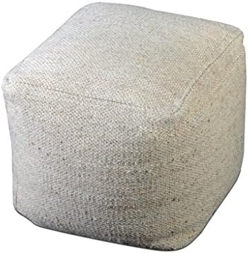 Rugs2Clear Hand Made Without Filler Light Beige Wool Muse Pouf (16"x 16"x16"), 1 Piece