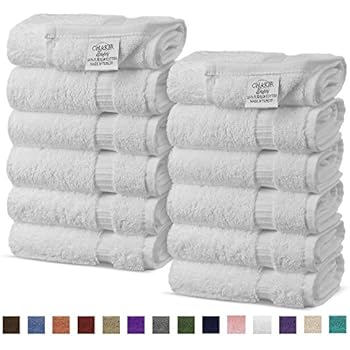 Chakir Turkish Linens Turkish Cotton Luxury Hotel & Spa Bath Towel, Wash Cloth - Set of 12, White