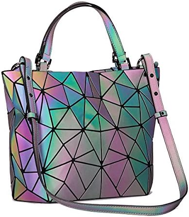Harlermoon Women's Geometric Handbags Holographic Luminous Purses with Zipper Closure Messenger Bags