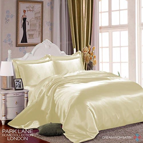 AALIAHOME 6PC Satin Silk Duvet Cover Complete Bed Sheet Set Double King Size (Cream, Double)