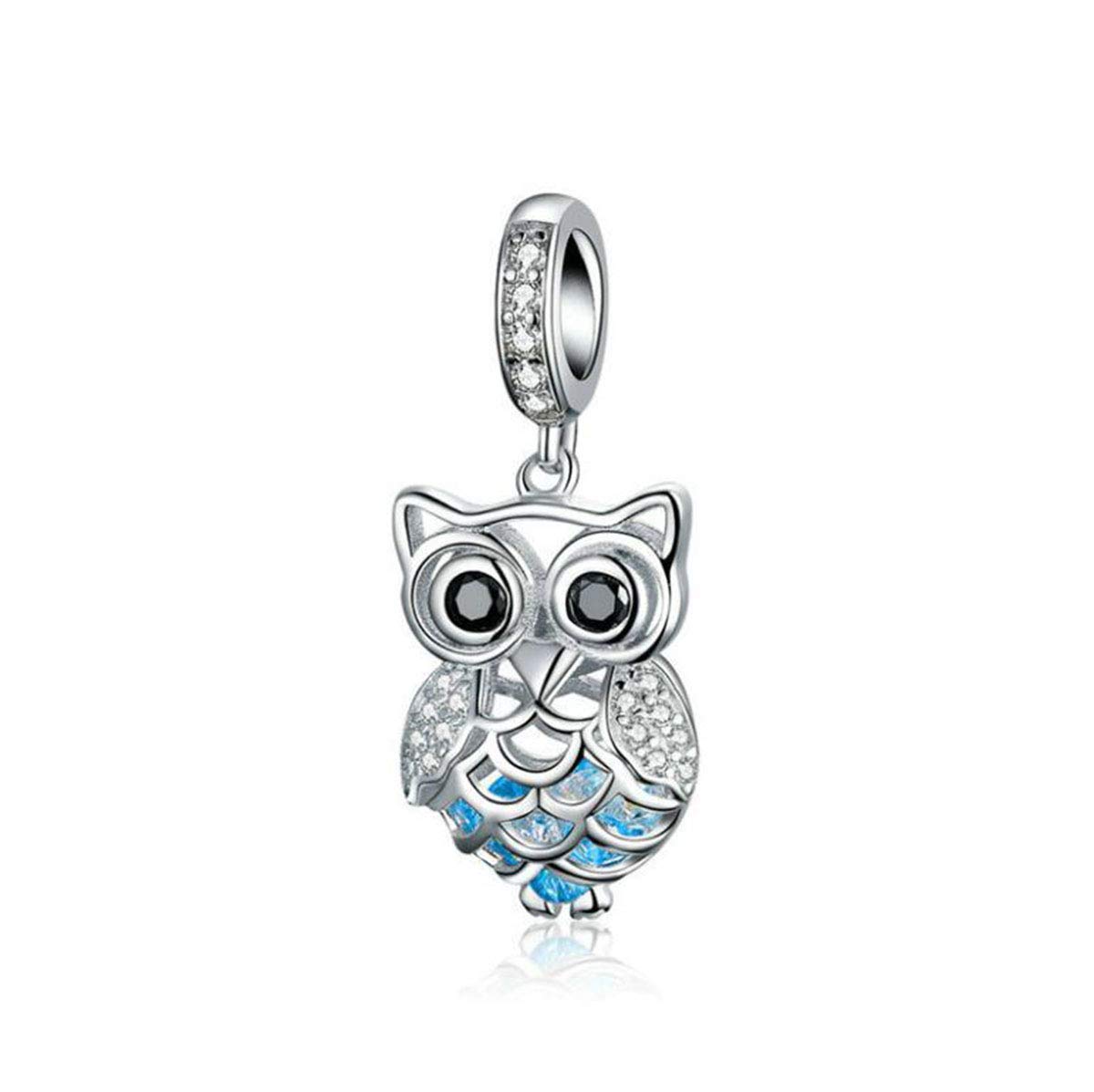YASHUO Jewellery Animal Charms Sterling Silver Bracelets for Women Ladybug Tortoise Charms Unicorn Charms For Bracelets Mother Daughter Necklace Pendant (Owl Charm)