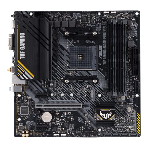 ASUS TUF Gaming A520M-PLUS WiFi Mainboard Sockel AMD A520 (Ryzen AM4, Micro ATX mit M.2-Unterstützung, 802.11ac Wi-Fi, DisplayPort, HDMI, D-Sub, USB-3.2-Gen-1-Schnittstellen, SATA 6Gbit/s)