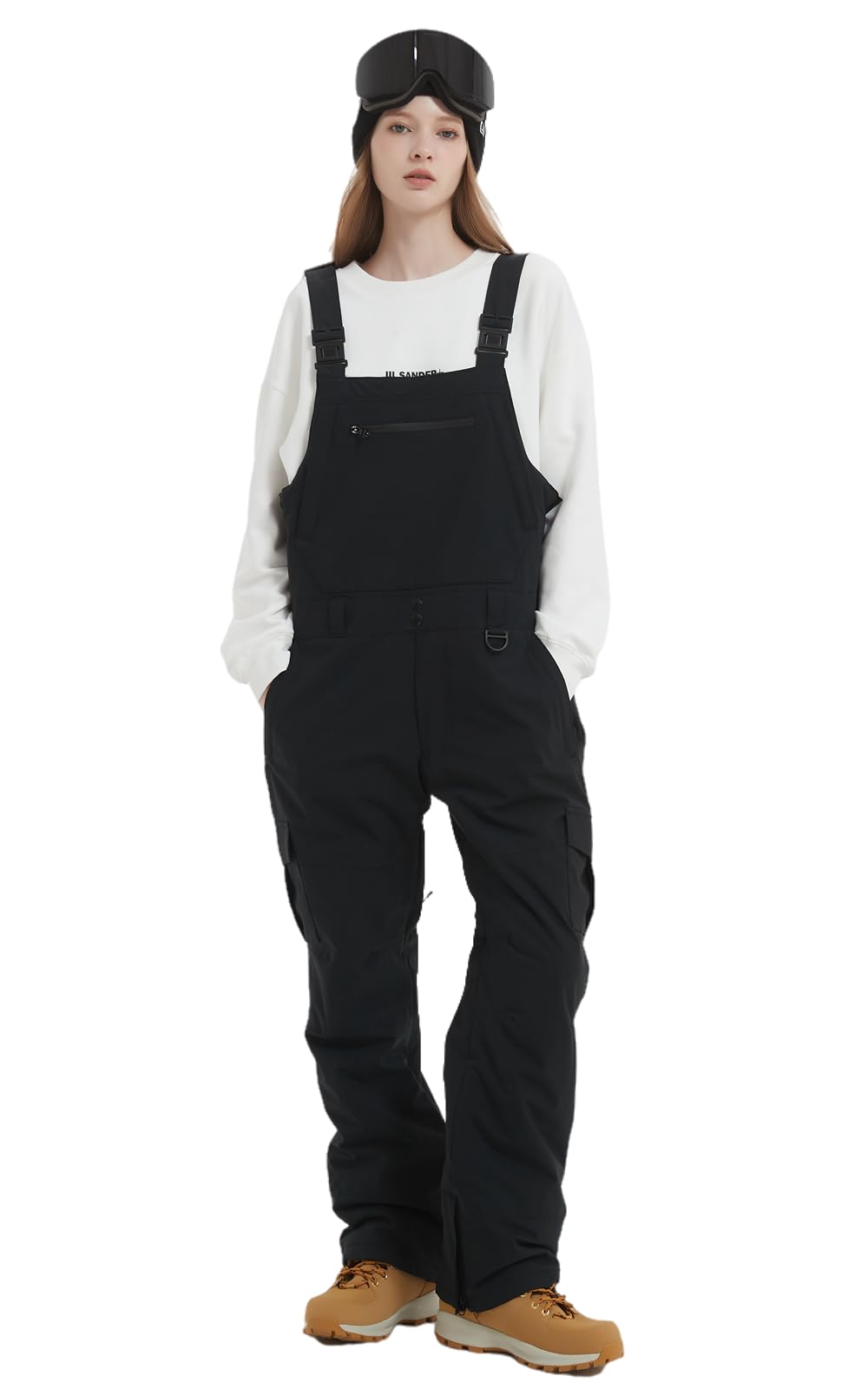 Photo 1 of SNBOCON Womens Mens Snow Ski Bibs Pants Adjustable Overalls Windproof Waterproof Jumpsuit Snowboarding Insulated Warm Trousers Winter(L,Black)