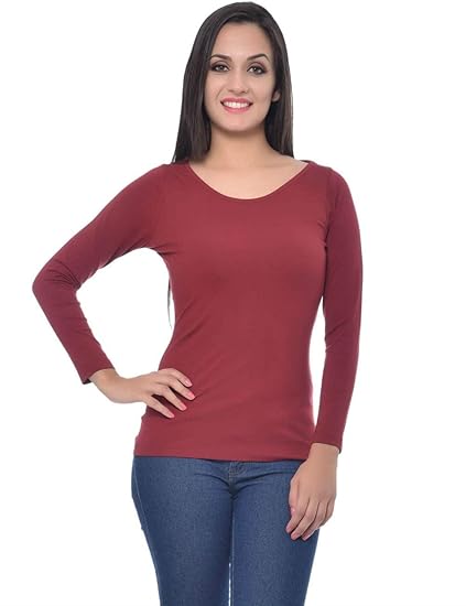 Womens's Cotton Spandex Top(Dark Maroon, XS-4XL)
