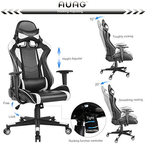 Auag Gaming Chair Office Chair Computer Desk Chair Ergonomic High Back PU Leather Rocker PC Gaming Chair for Adults Floor Executive Style Swivel Video Chair with Headrest and Lumbar Support