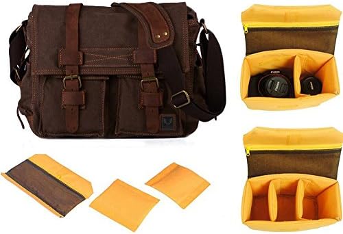 FXTXYMX DSLR SLR Camera Messenger Bag Canvas Shockproof Partition Padded Liner Bag