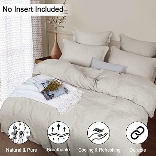 PHF 100 Linen Duvet Cover Set King, Washed Soft French Flax Linen