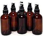 6, Amber, 4 oz Glass Bottles, with Black Fine Mist Sprayers