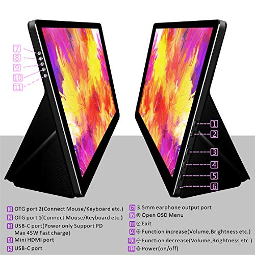 Eleduino 15.6 Inch 1080p USB Portable Monitor Touchscreen,USB C/Hdmi Video Input,HDR,OTG Port,Support PD Fast Charging,Bulit in Speakers for Smart Phone MacBook Type C Windows Laptops Gaming Console - Thumbnail 4