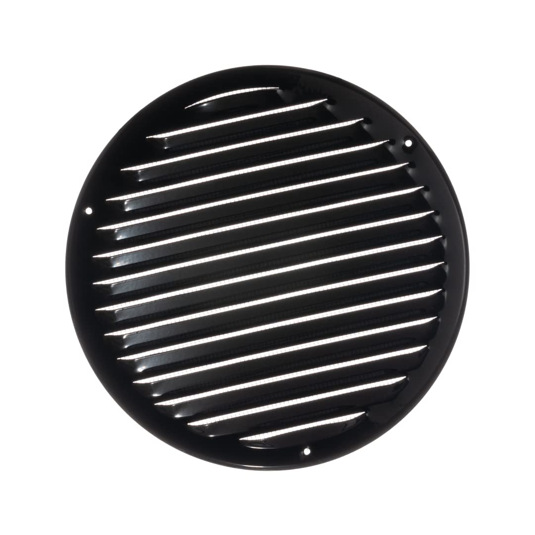 Ø 200mm / 8" inch Black Round Metal Air Vent Grille Cover with Insect Mesh - Ventilation Cover