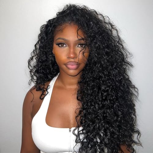 Brazilian Half Wig Human Hair 200 Density Deep Wave Glueless Headband Wig for Black Women Wig Natural Human Hair 3 in 1 Drawstring Seamless Flip Over 26 Inches