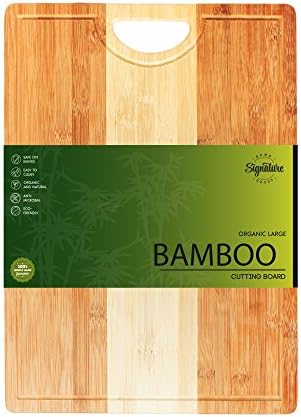 Bamboo Cutting Board - Large (18X12) Organic Bamboo with Juice Groove | Premium Grade Quality with Handle for Easy Handling. Ideal for Cutting and Chopping Meat, Vegetables, and More!