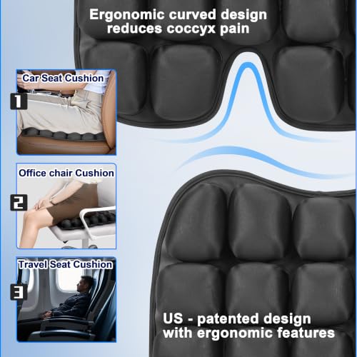 Travel Cushion for Airplane,Portable&Adjustable Air Seat Cushion,Inflatable Cushion for Travel,Coccyx Tailbone Pain Relief Chair Pad