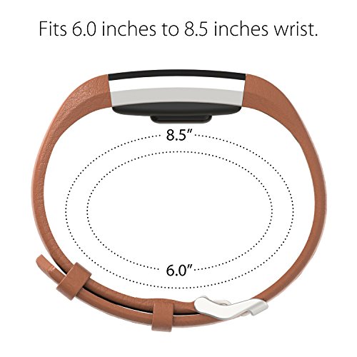 Henoda Replacement Bands Compatible with Fitbit Charge 2, Classic Genuine Leather Charge 2 Band Fitness Wristband for Women Men Small Large Matt Brown