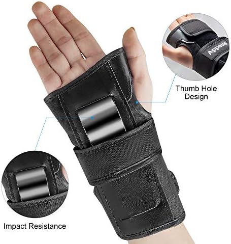 Pair of black knee pads for sports, protective gear with white logo design.